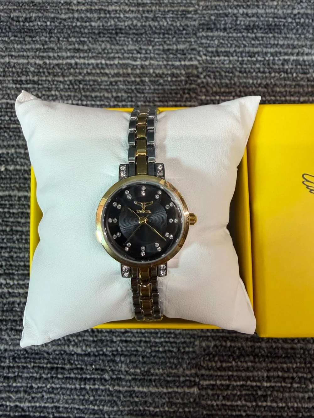 Angel I by Invicta 25mm Black and Gold Crystal Accent Ladies Watch 69069 New
